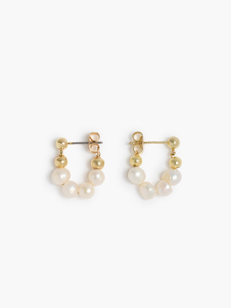 Gold Mixed Bead Pearl Hoop Earrings