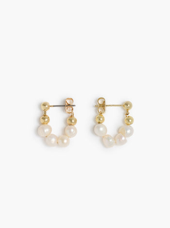 Mixed Bead Pearl Hoop Earrings