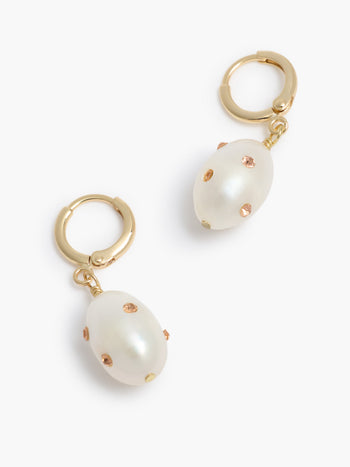 Pearl Pink Crystal Huggie Hoop Earrings