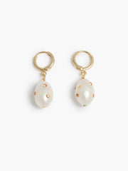 Pearl Pink Crystal Gold Huggie Hoop Earrings