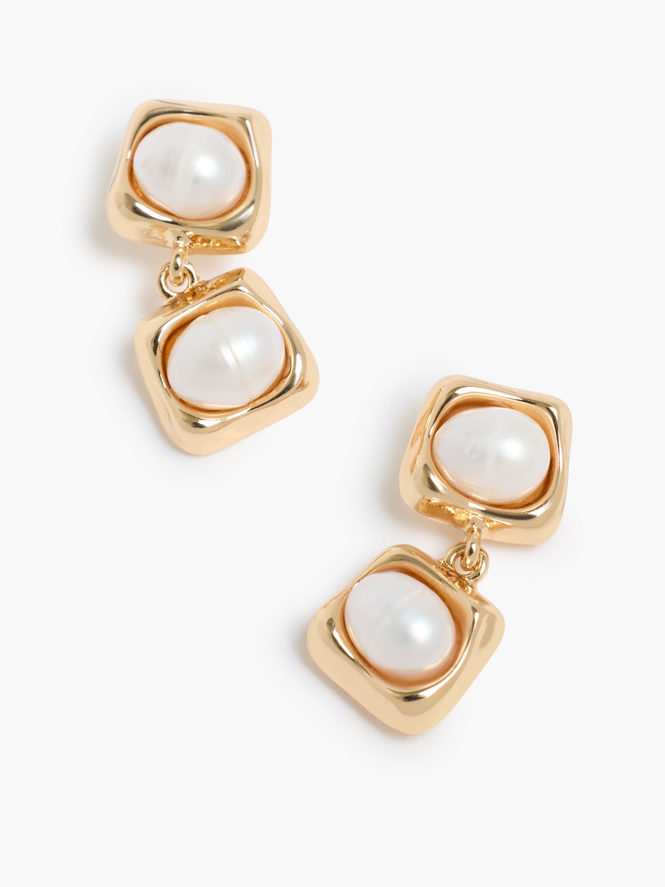 Gold Double Pearl Drop Earrings