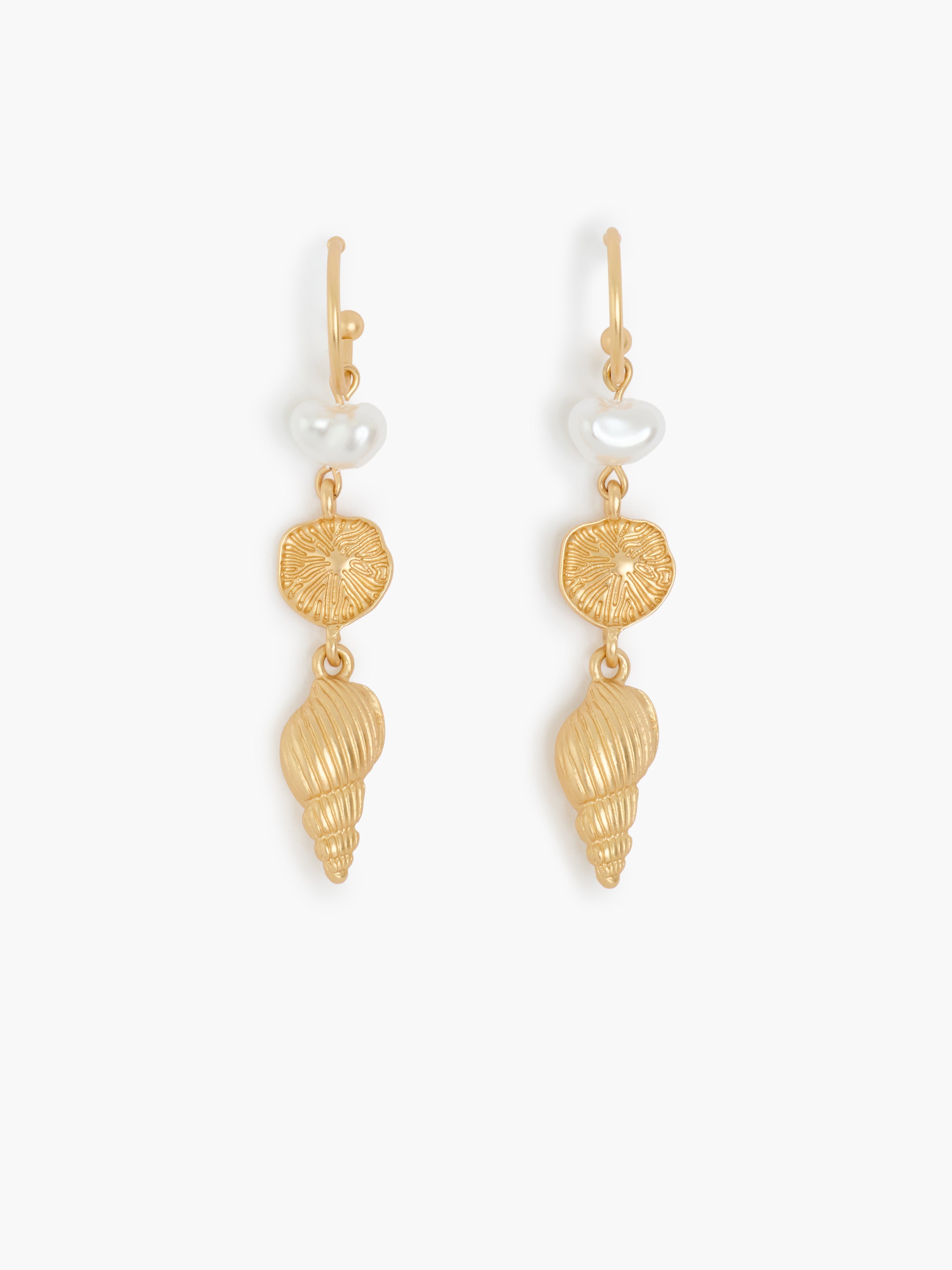Gold Sea Charm Drop Hoop Earrings