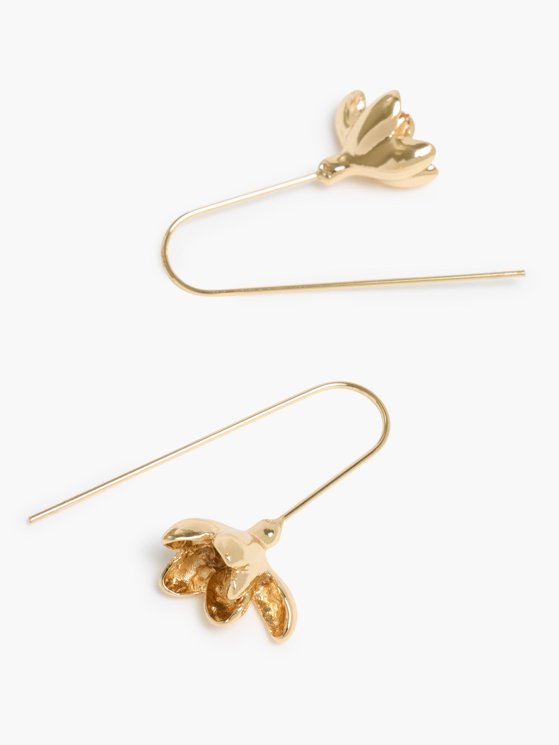 Gold Metal Flower Threader Earrings