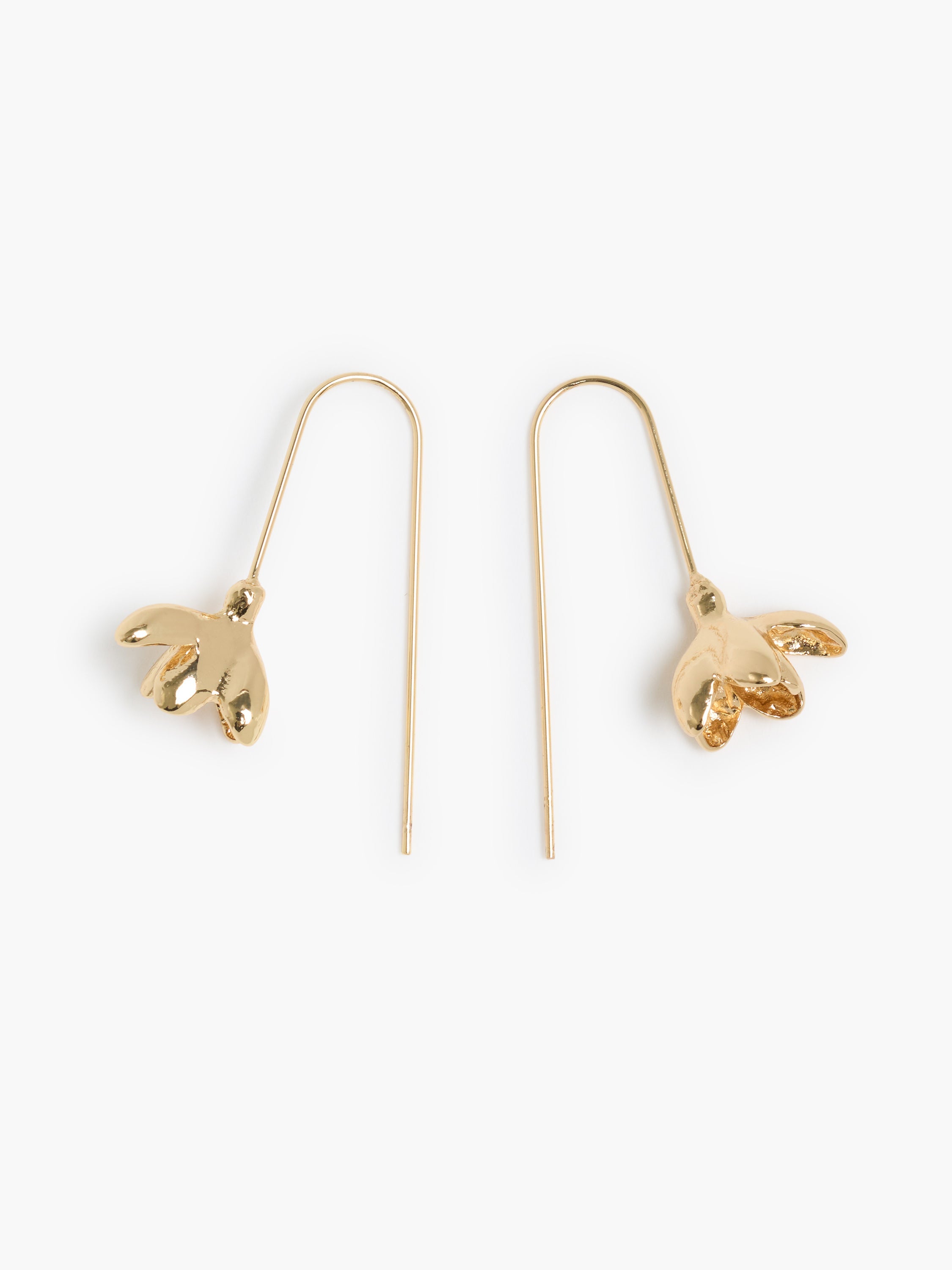 Gold Metal Flower Threader Earrings