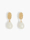 Gold Molten Disc Pearl Drop Earrings