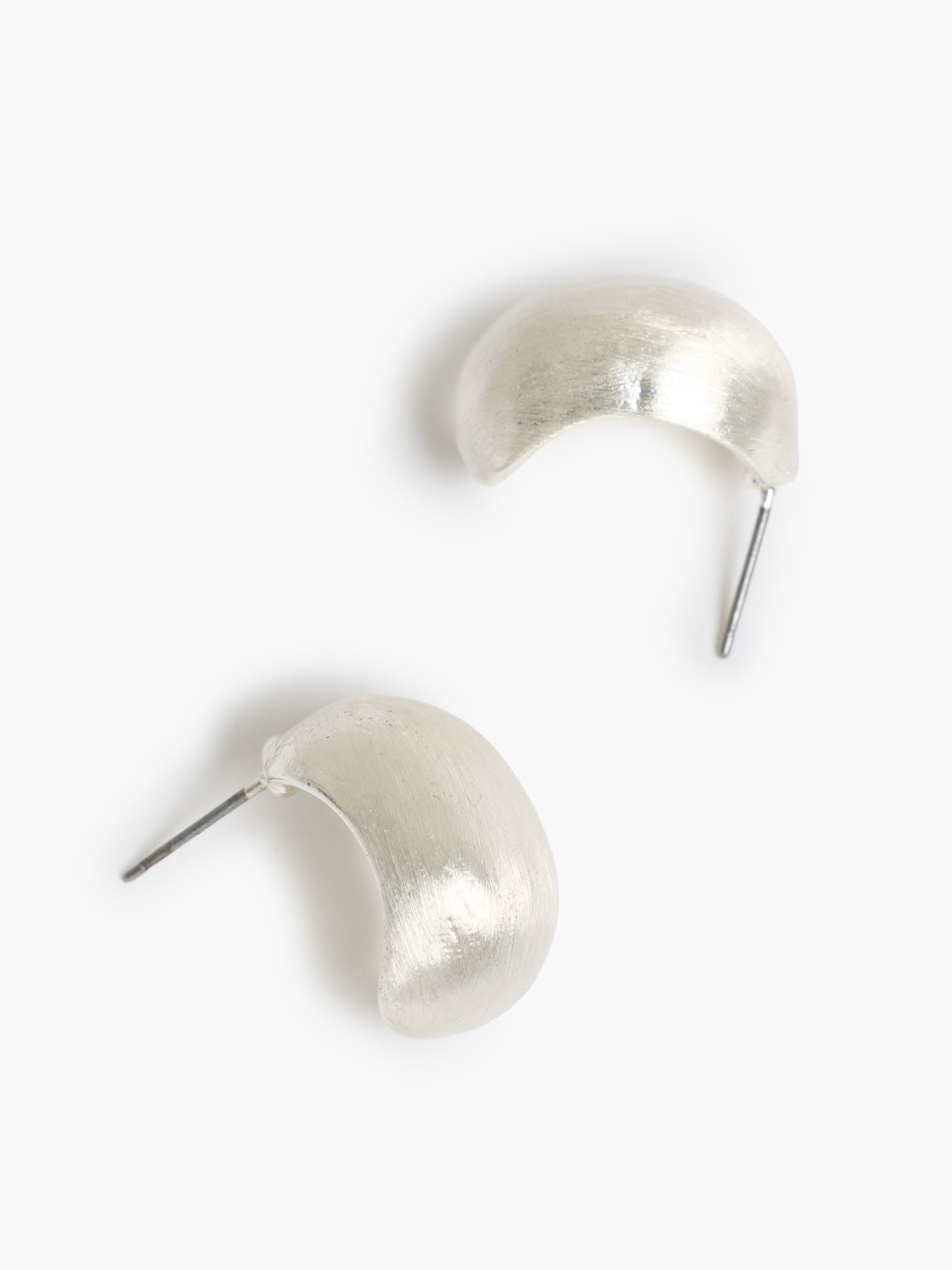 Silver Half Moon Brushed Hoop Earrings