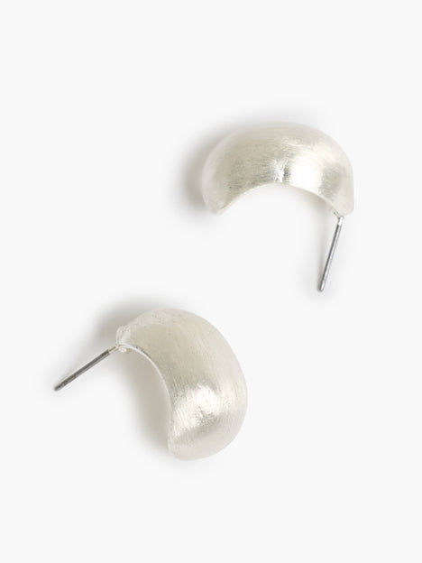 Silver Half Moon Brushed Hoop Earrings