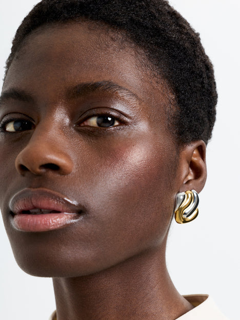 Two Tone Vintage Style Square Stud Earrings