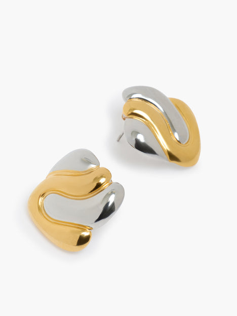 Two Tone Vintage Style Square Stud Earrings