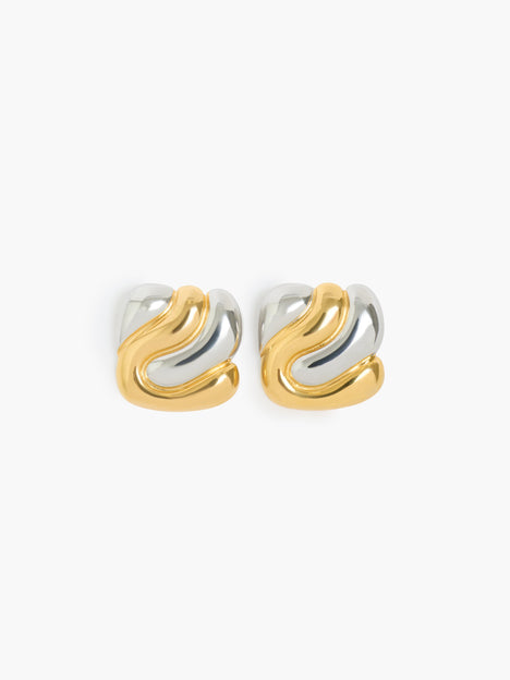Two Tone Vintage Style Square Stud Earrings