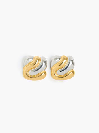 Two Tone Vintage Style Square Stud Earrings