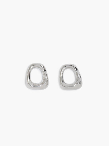 Silver Molten Ring Stud Earrings