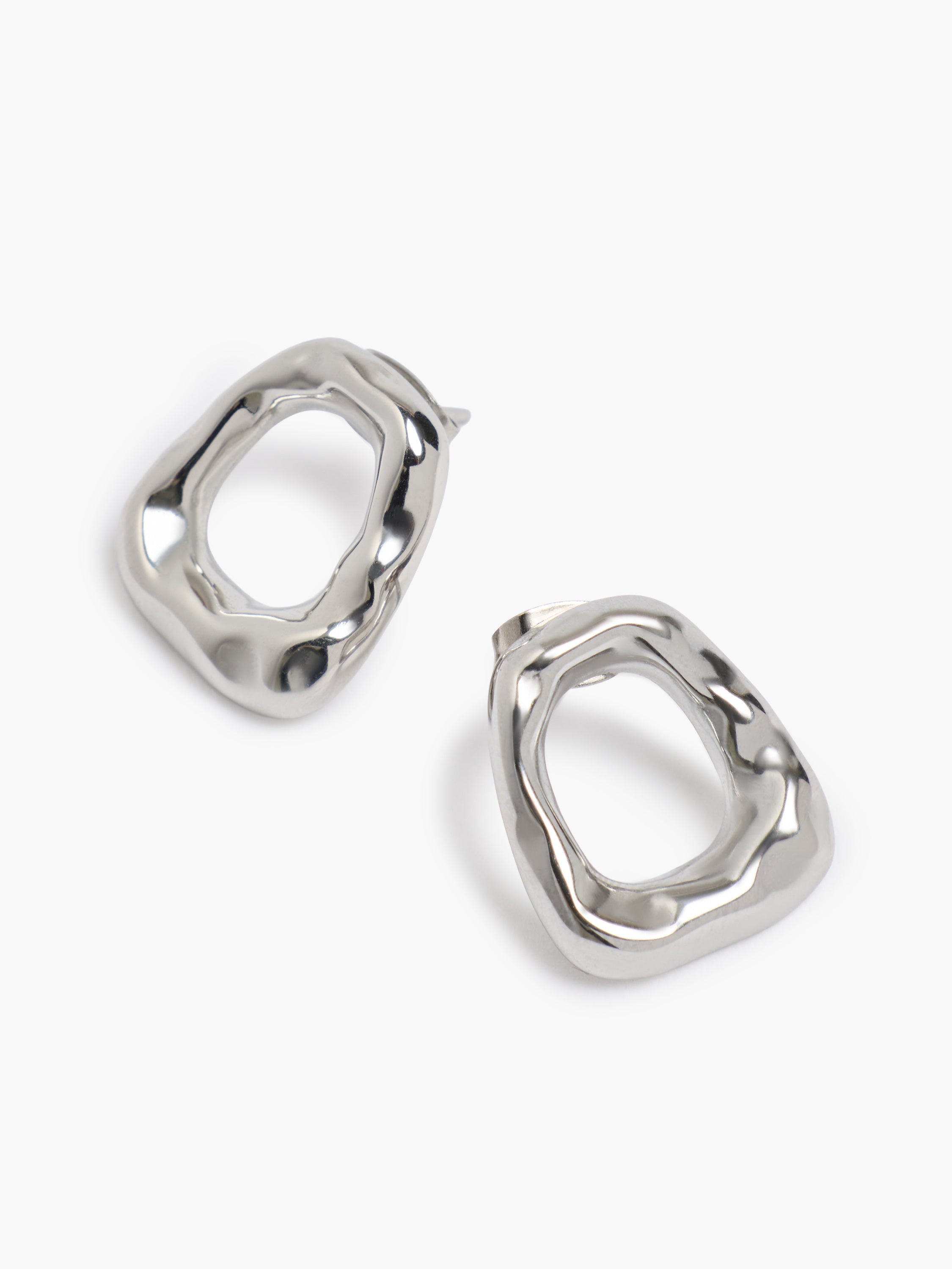 Silver Molten Ring Stud Earrings