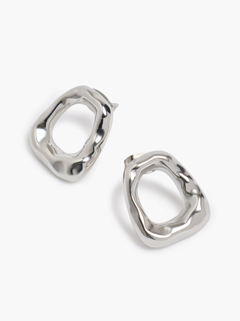 Silver Molten Ring Stud Earrings