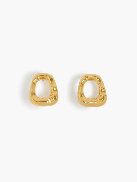 Gold Molten Ring Stud Earrings