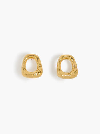 Gold Molten Ring Stud Earrings