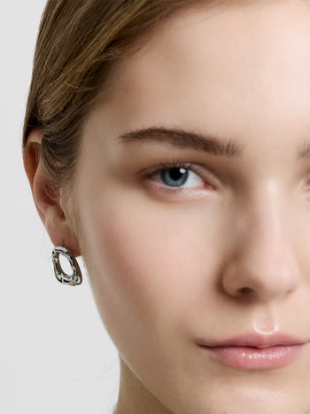 Silver Molten Ring Stud Earrings