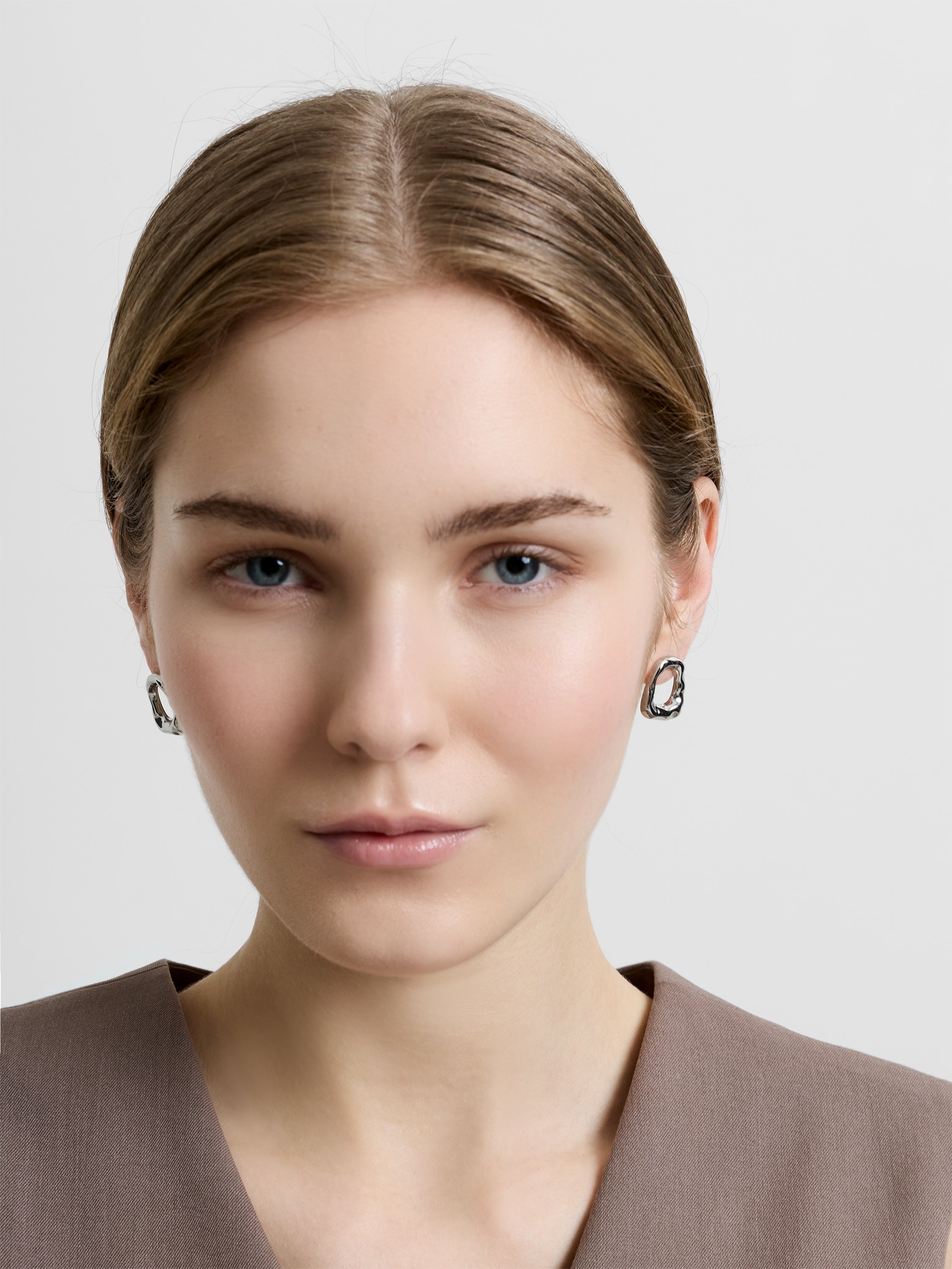 Silver Molten Ring Stud Earrings