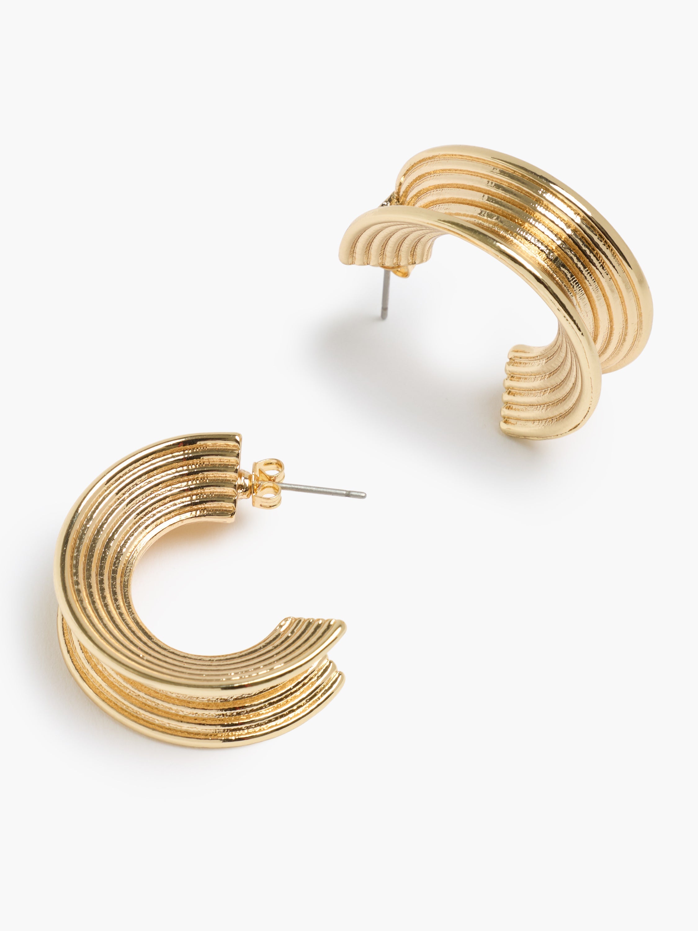 Gold Ridged Half Hoop Earrings