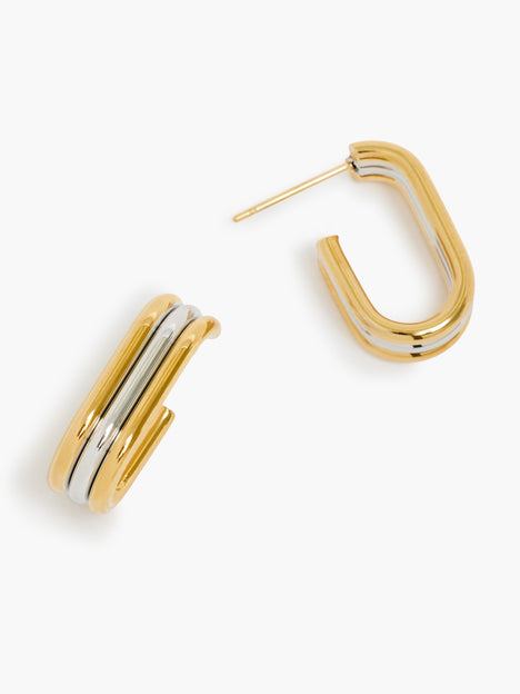 Two Tone Rows Hoop Earrings