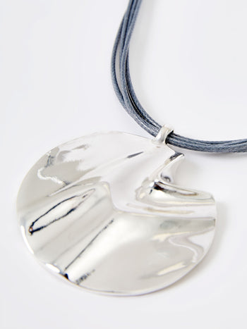 Rope Hammered Disc Pendant Necklace