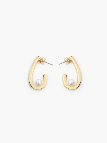Oval Half Hoop Single Pearl Earrings