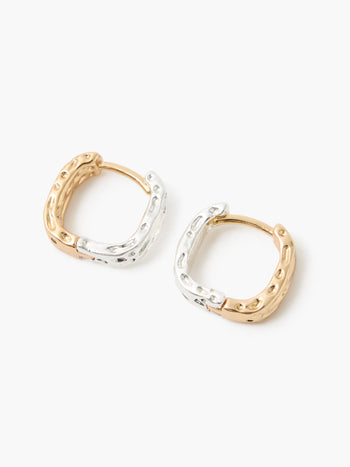 Molten Mixed Metal Square Huggie Hoop Earrings