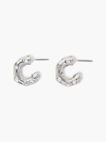 Small Crystal Hammered Half Hoop Earrings