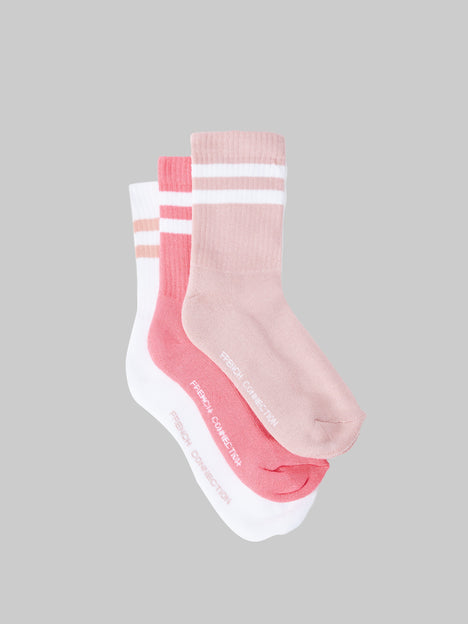 3 Pack French Connection Stripe Crew Socks