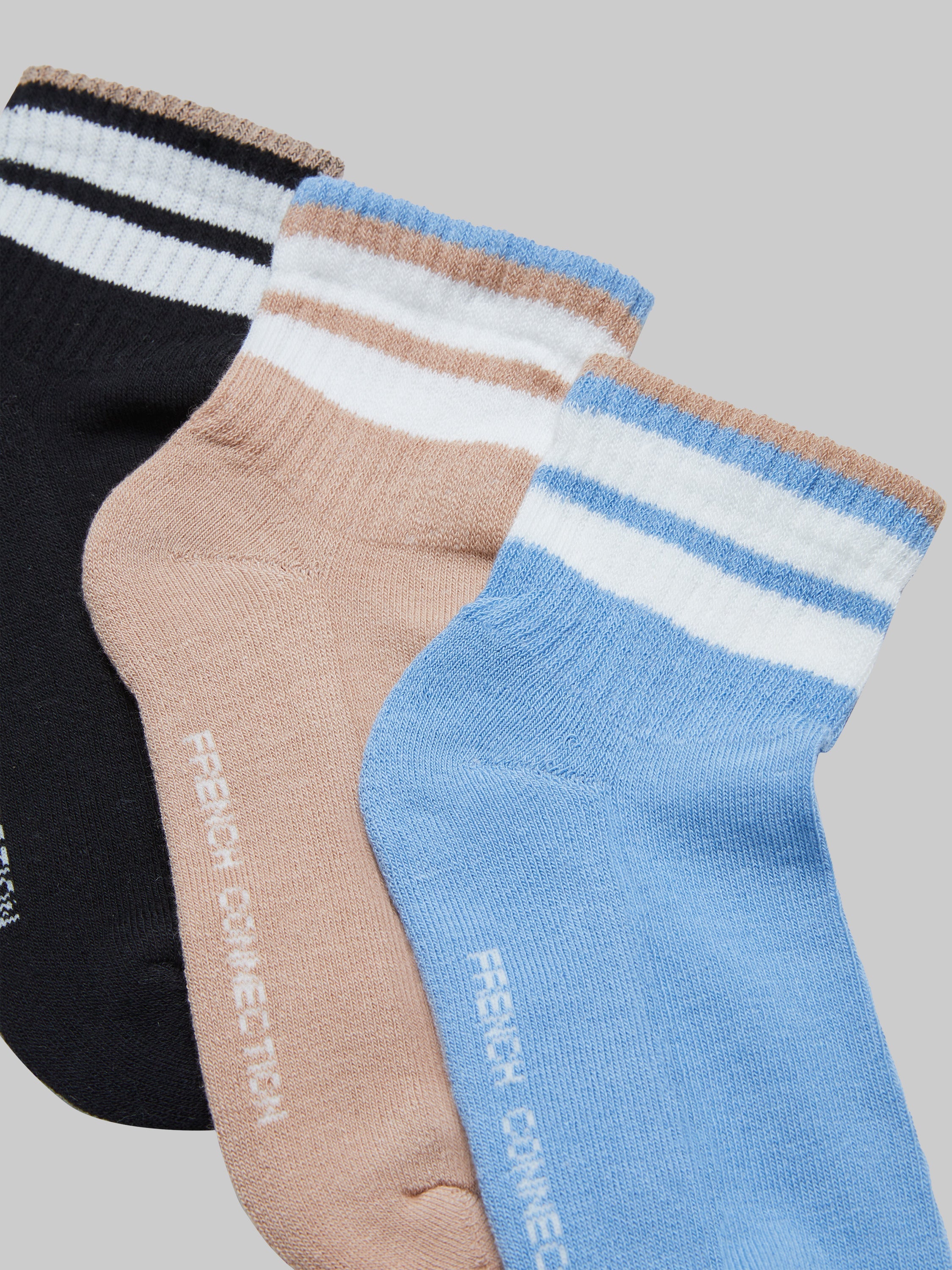 French Connection 3 Pack Tipped Ankle Socks