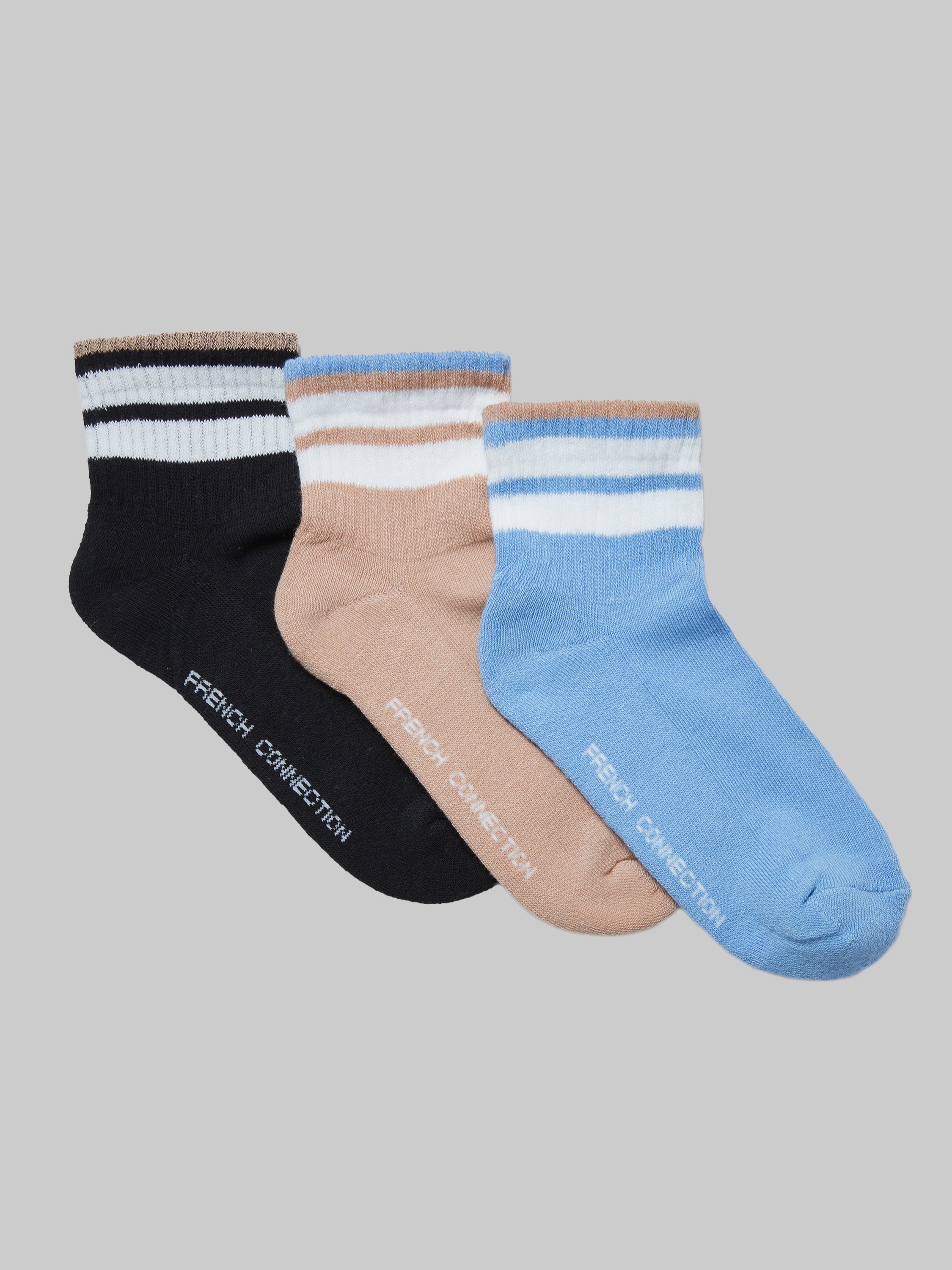 French Connection 3 Pack Tipped Ankle Socks