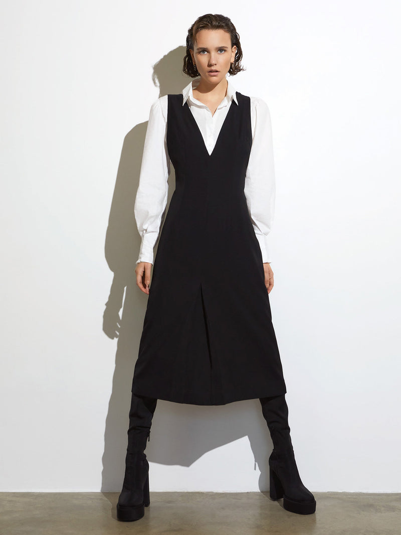 Midi black hotsell pinafore dress