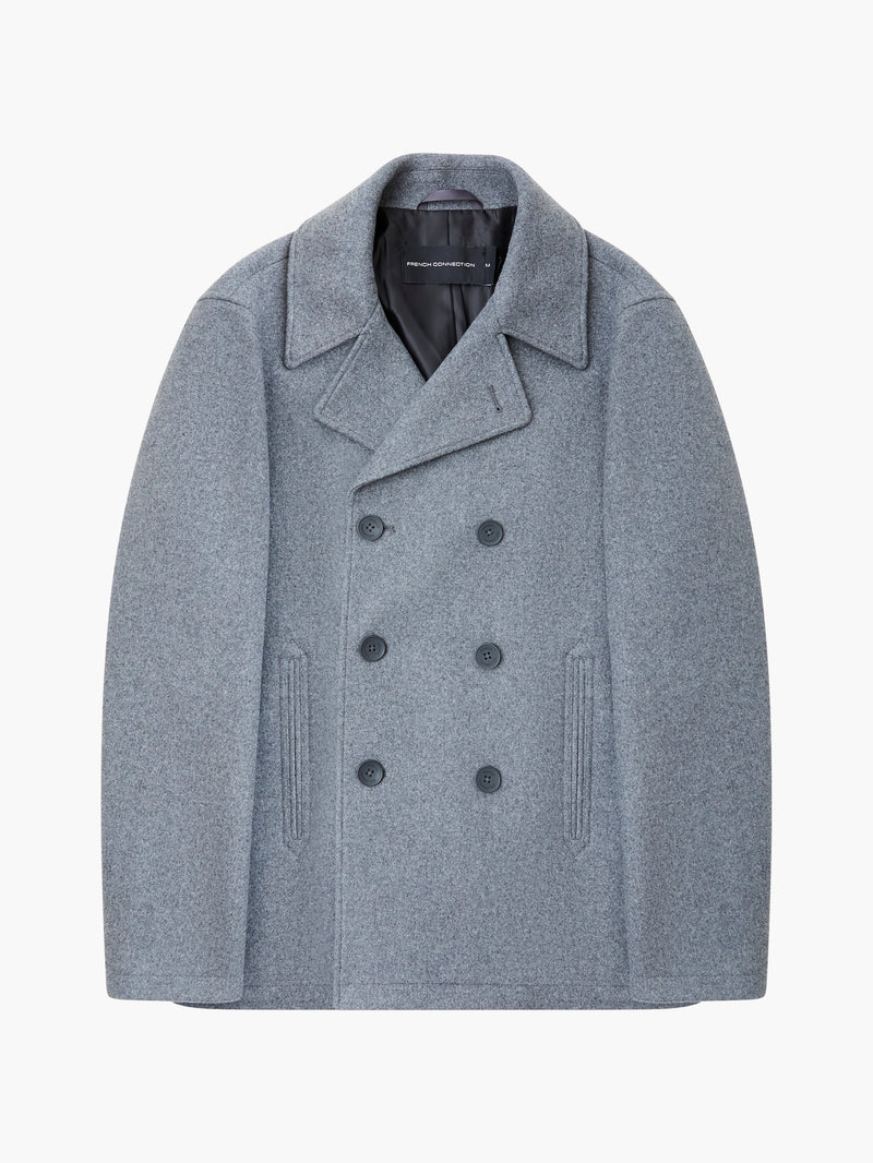 Marled grey double store breasted peacoat