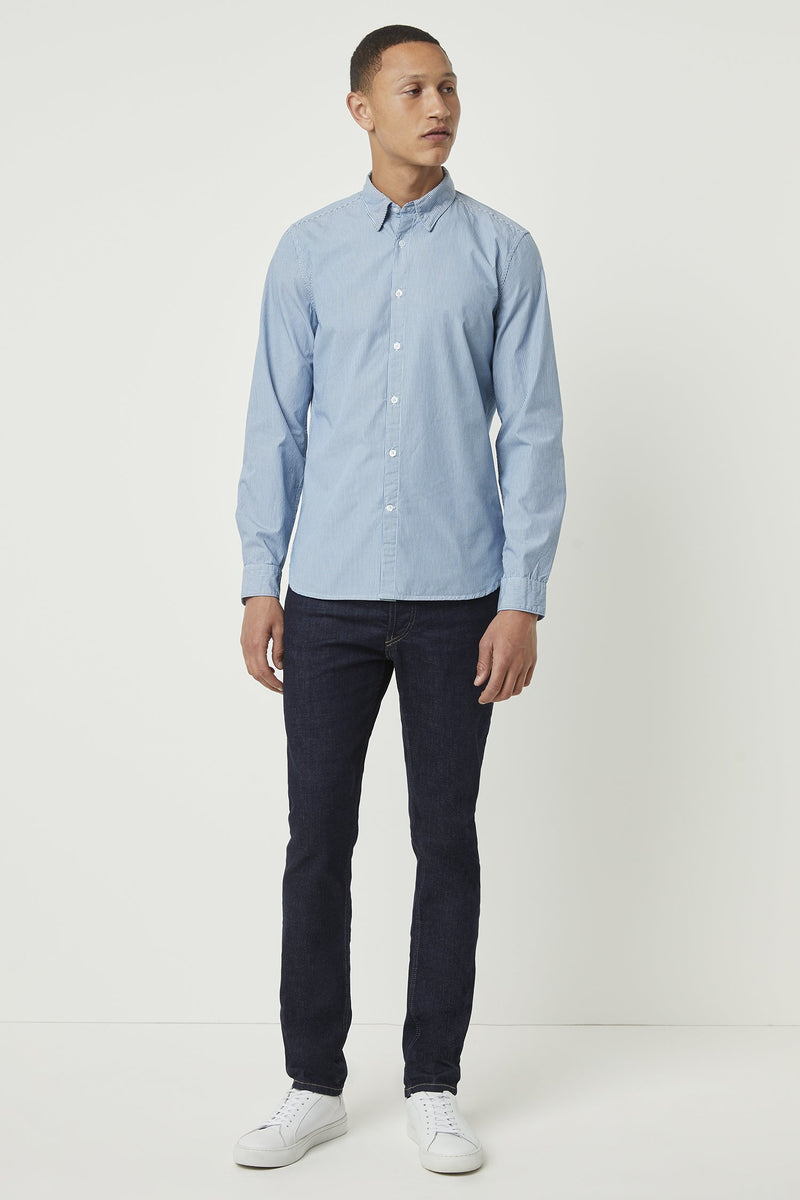 micro stripe shirt overdyed blue