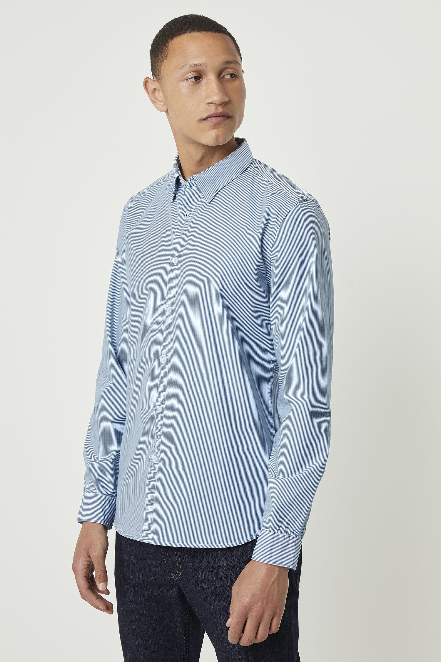 micro stripe shirt overdyed blue