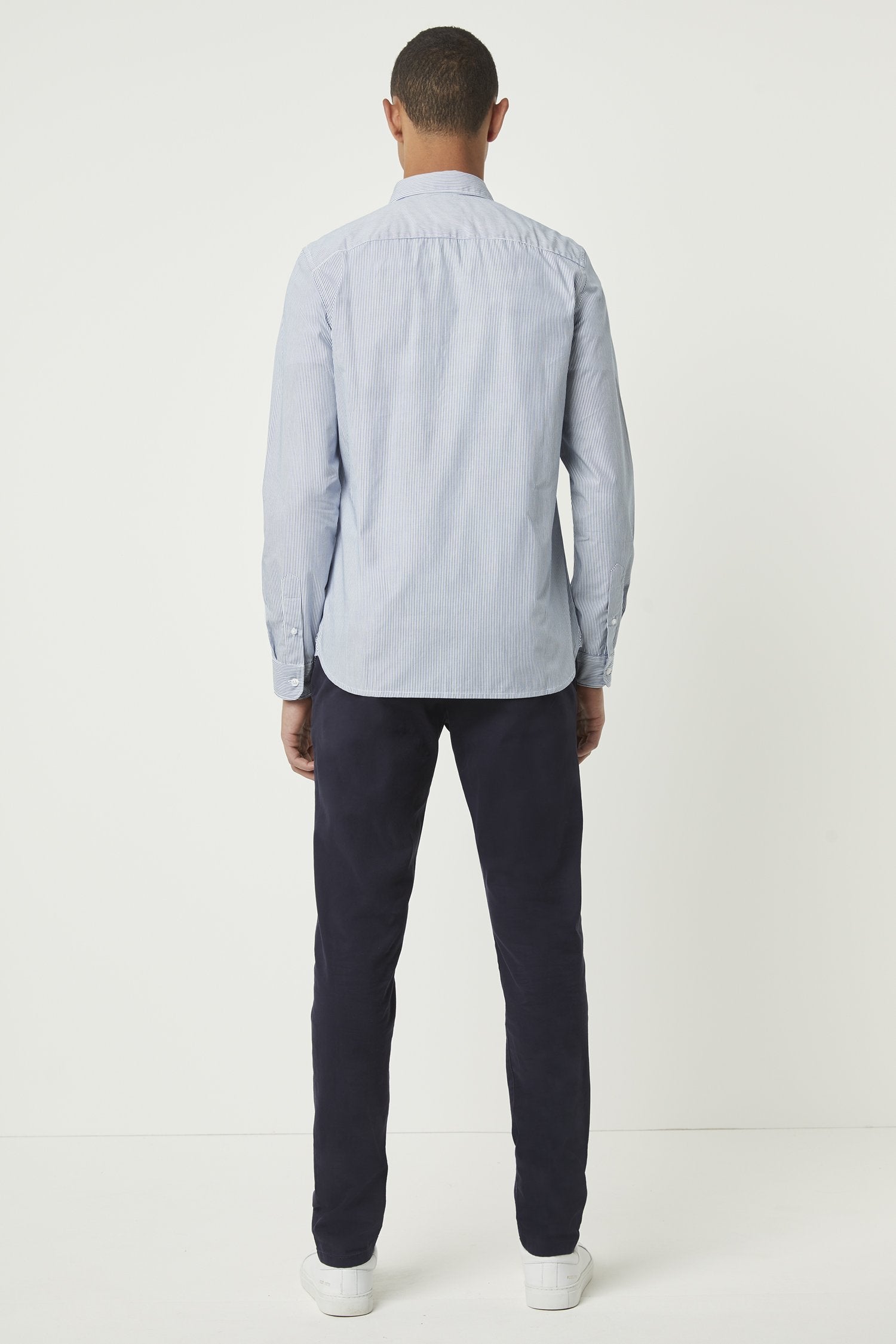 micro stripe shirt overdyed blue