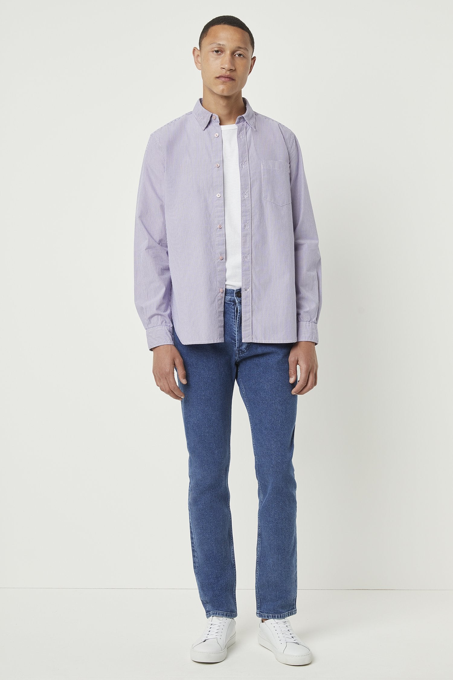 micro stripe shirt overdyed blue