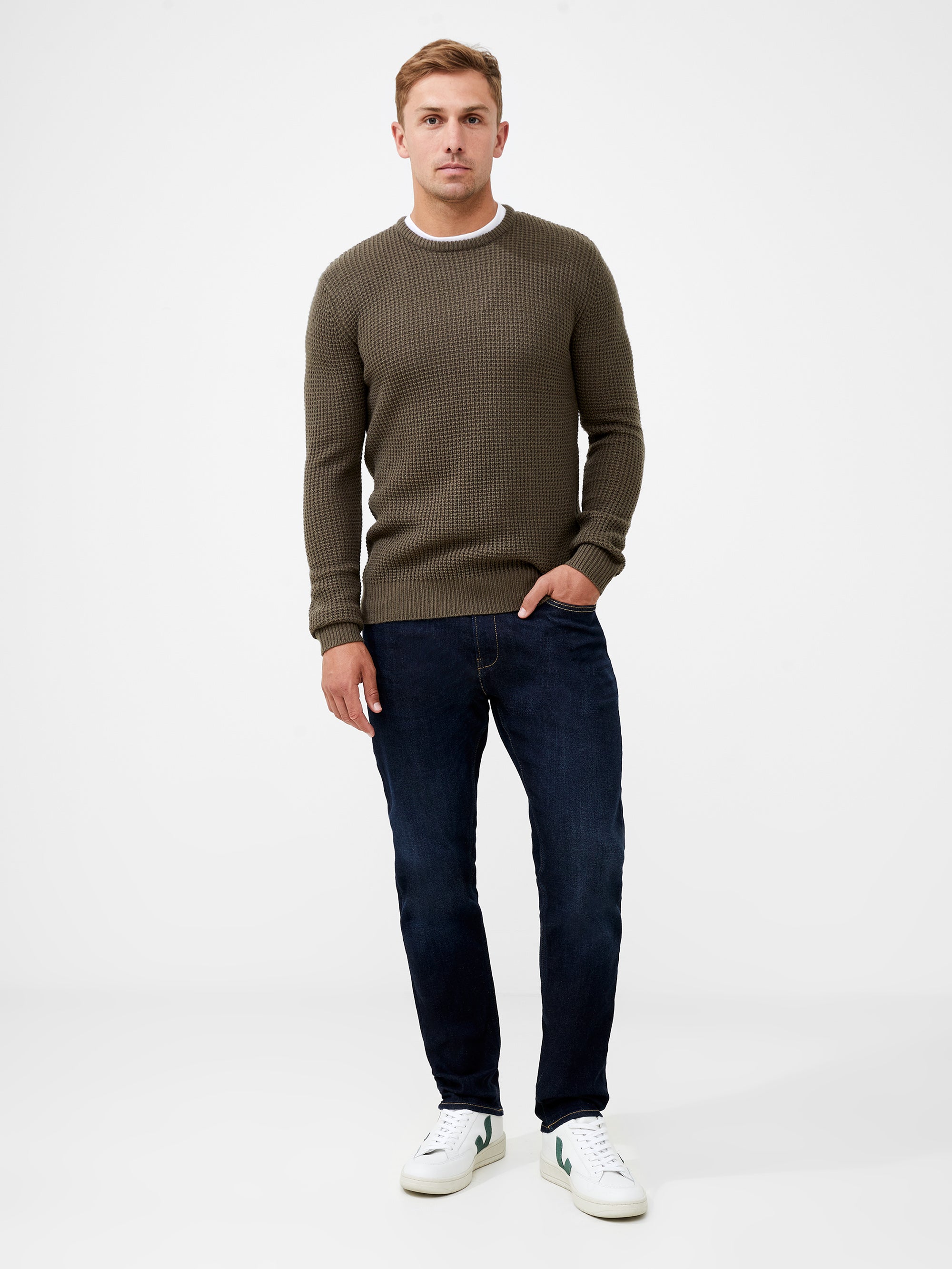 Waffle Knit Crew Neck Jumper