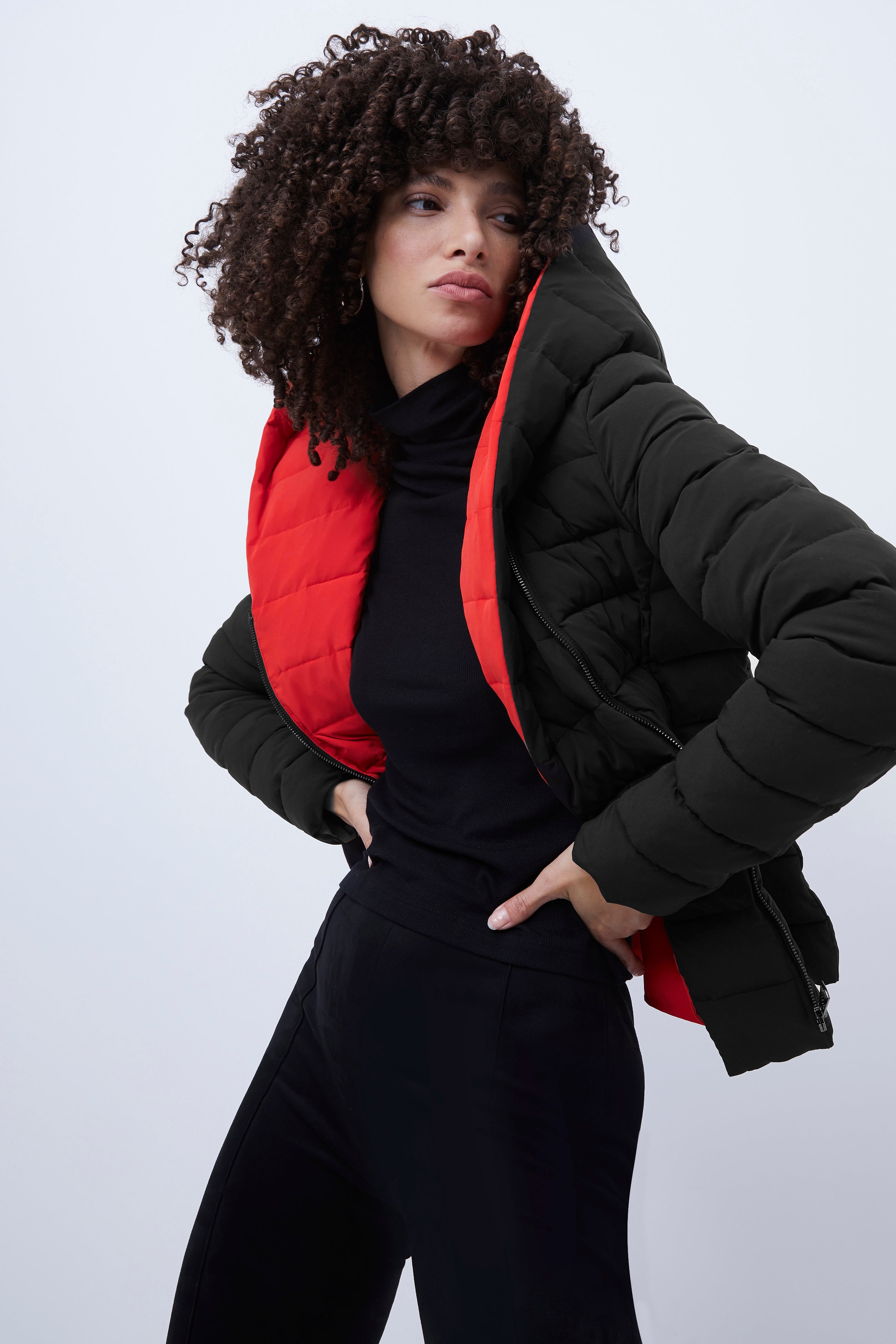 iola puffer coat black/red