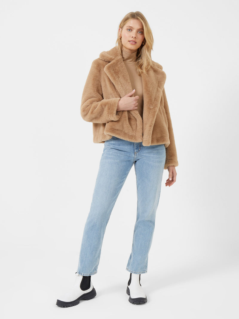 Faux fur cheap short jacket beige