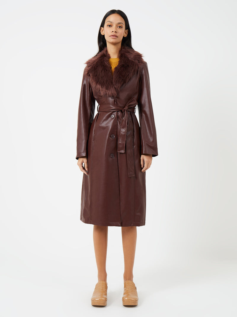 Etta Vegan Leather Faux Fur Long Coat | French Connection EU