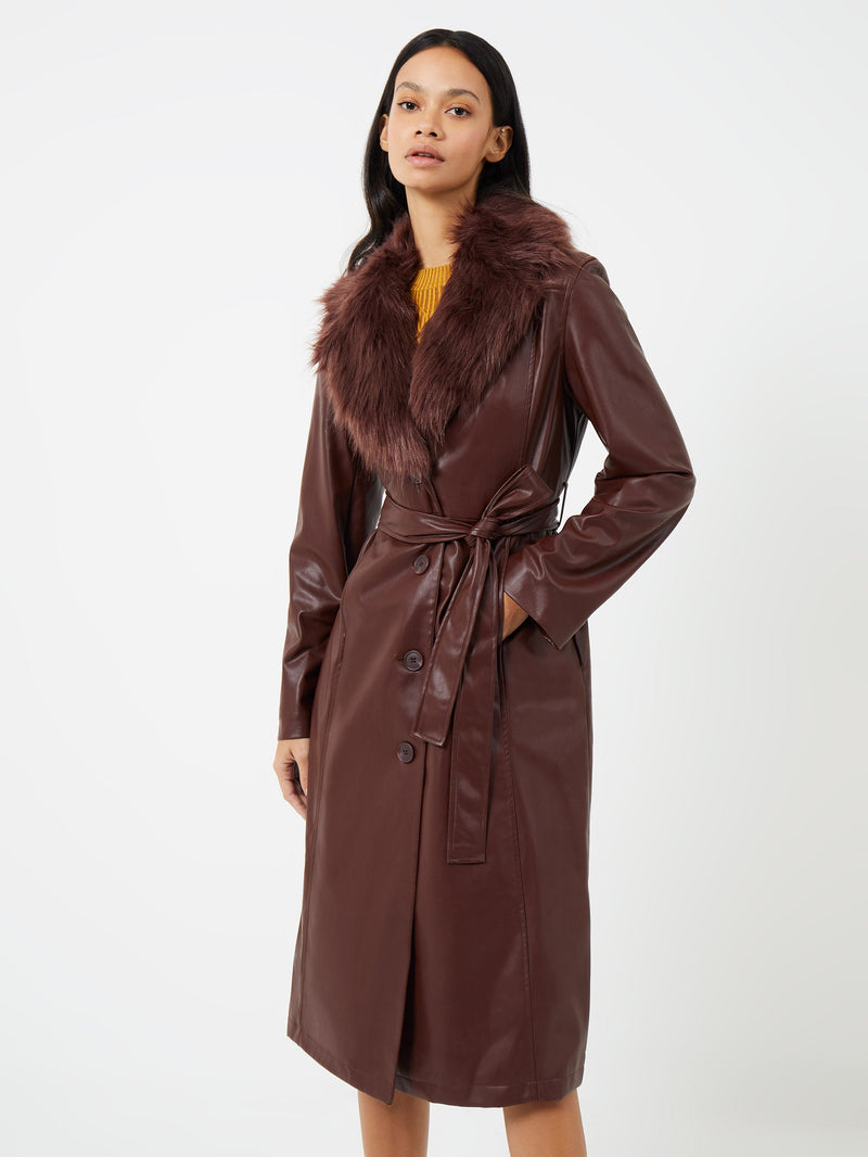 Etta Vegan Leather Faux Fur Long Coat | French Connection EU