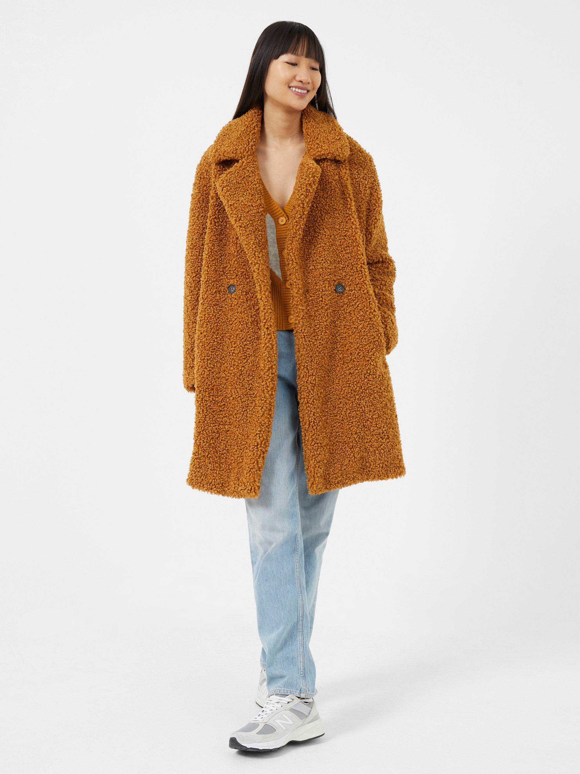 Bershka check hotsell teddy longline coat