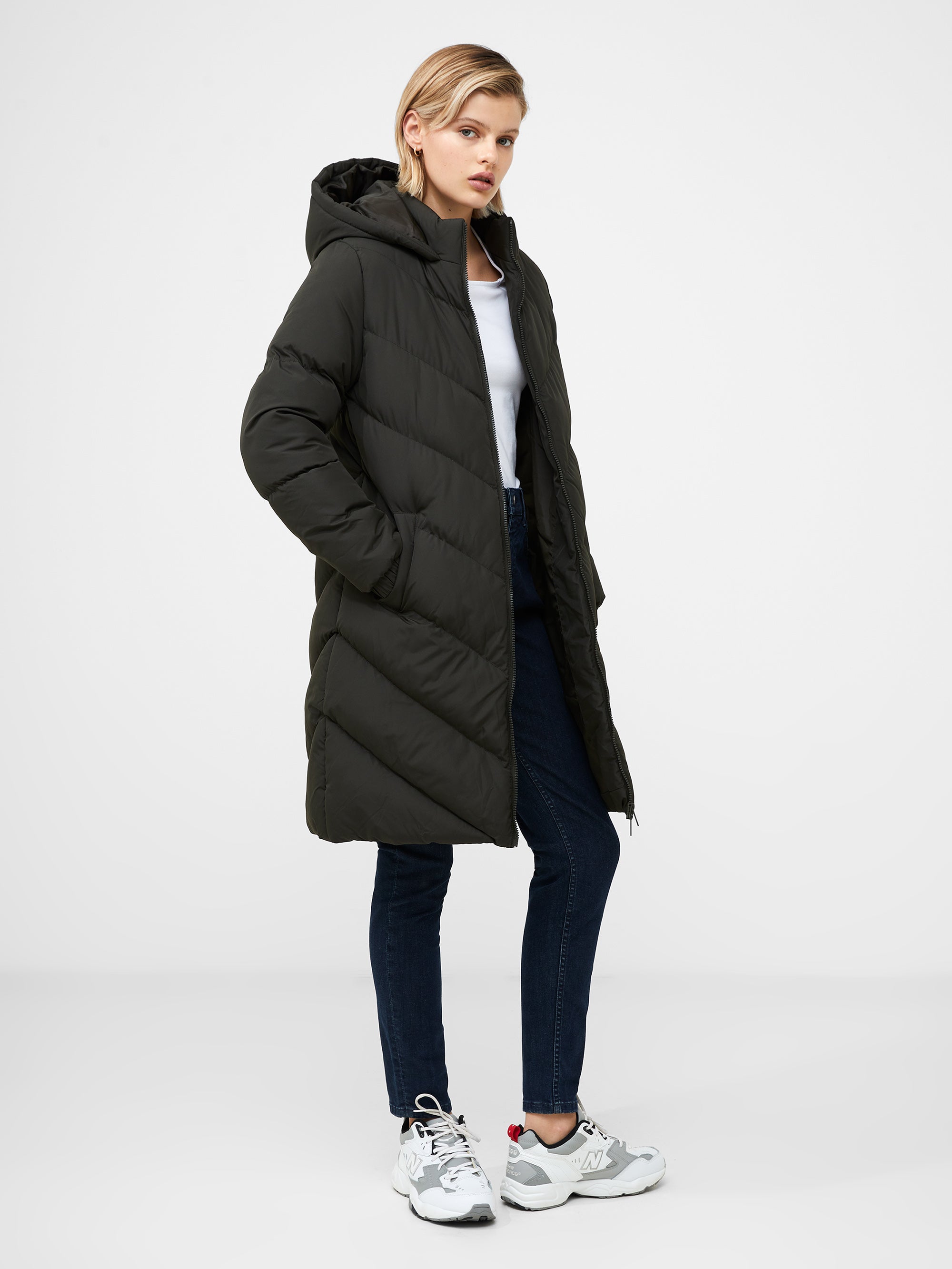 Hooded Chevron Puffer Coat