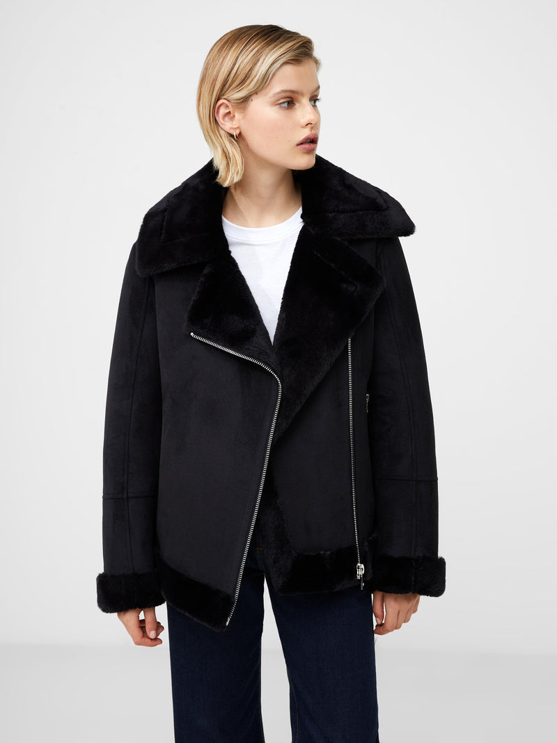 Faux fur cheap long aviator jacket