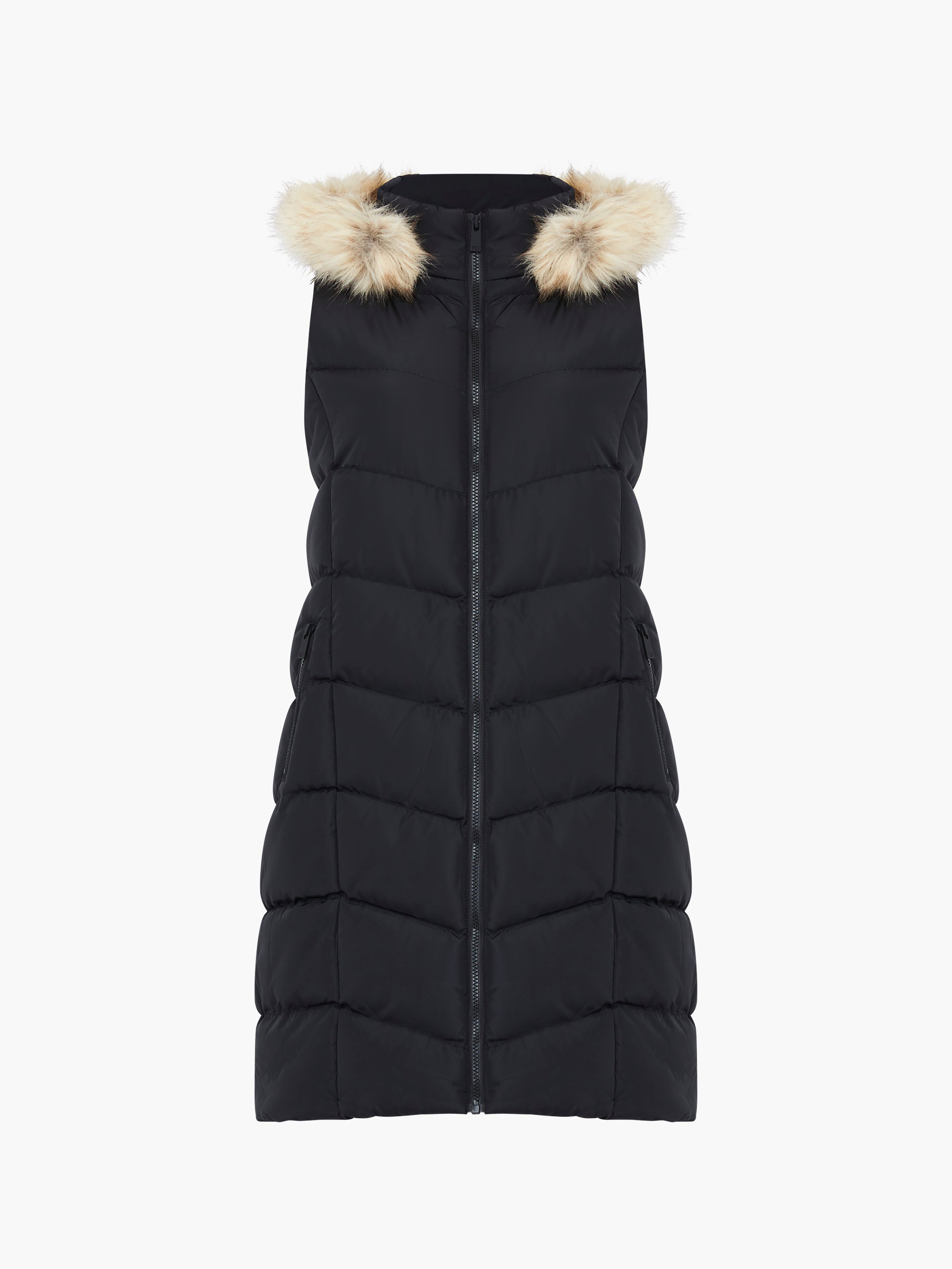 Faux Fur Hooded Chevron Puffer Gilet