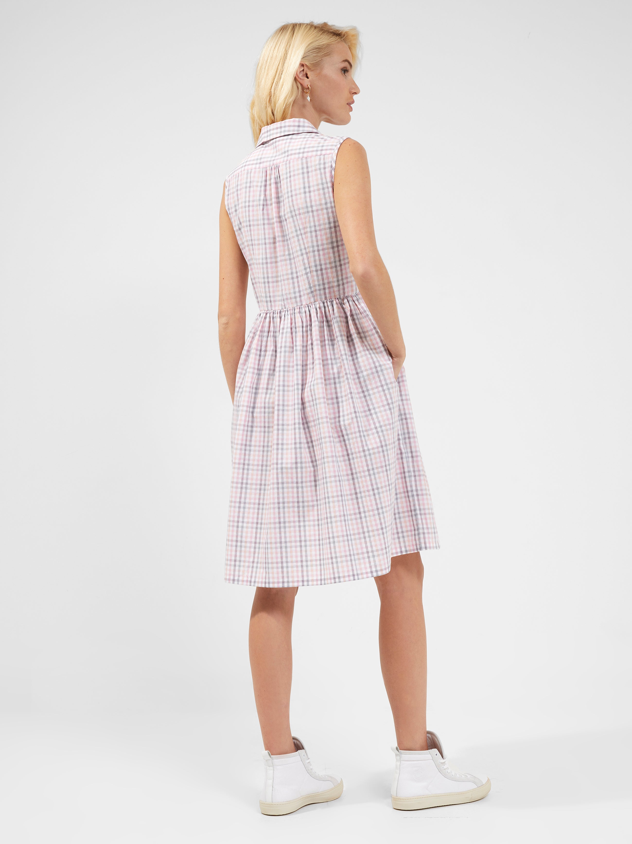 Yaki Organic Check Sleeveless Shirt Dress