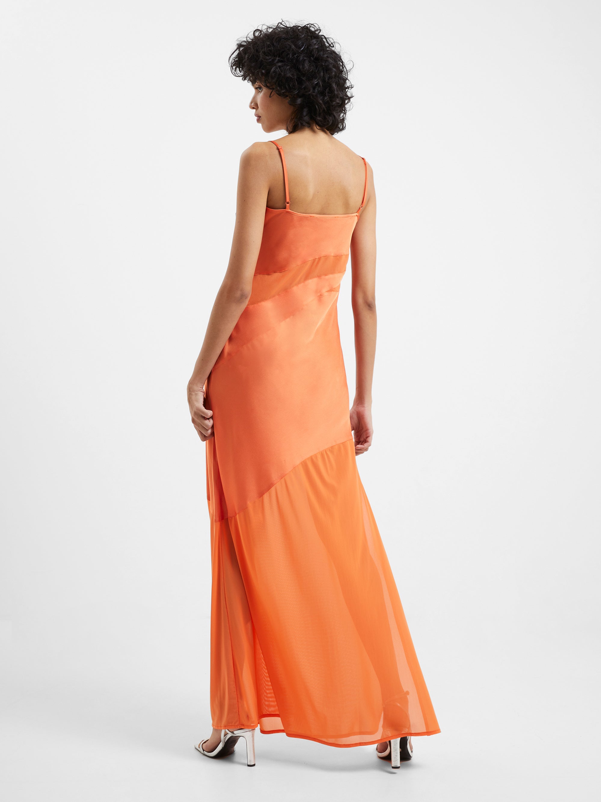 Inu Satin Strappy Mesh Maxi Dress