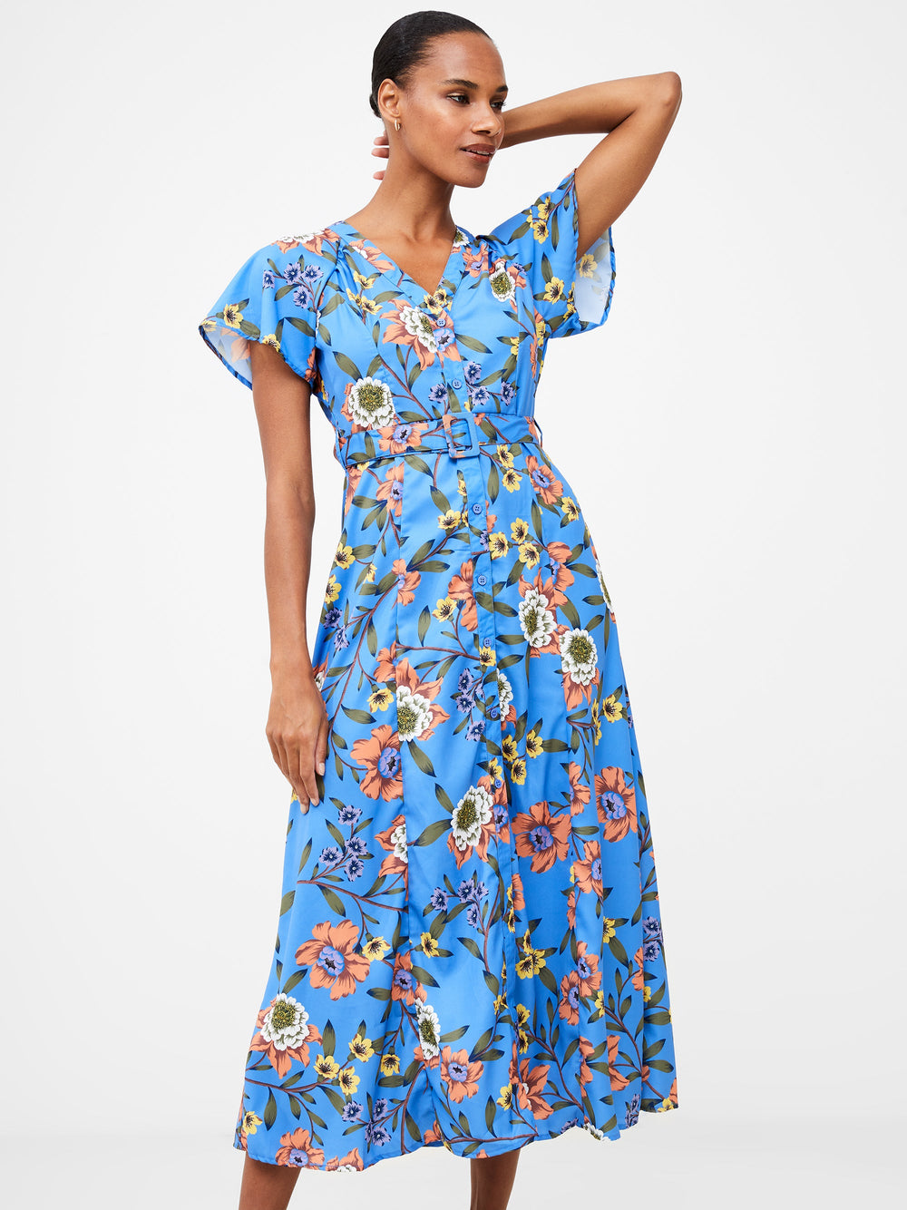 Floral Button-Through Belted Midi Dress | French Connection EU