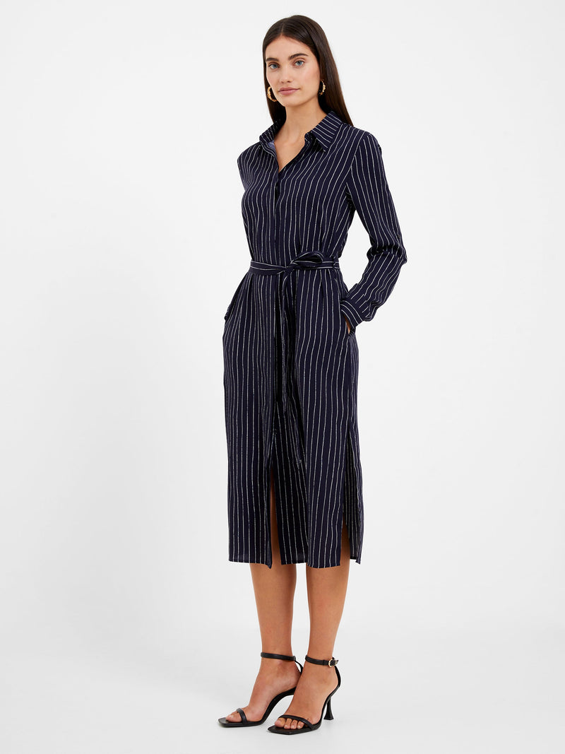 Pinstripe Button Through Shirt Dress